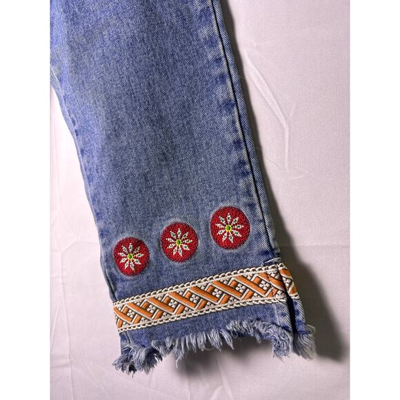 Y2K Route 66 Embroidered Frayed Hem Jeans Straight Leg Pockets Women's X-Small - Picture 3 of 4